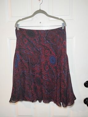 Chaps Purple, Burgundy And black Paisley A-Line Skirt